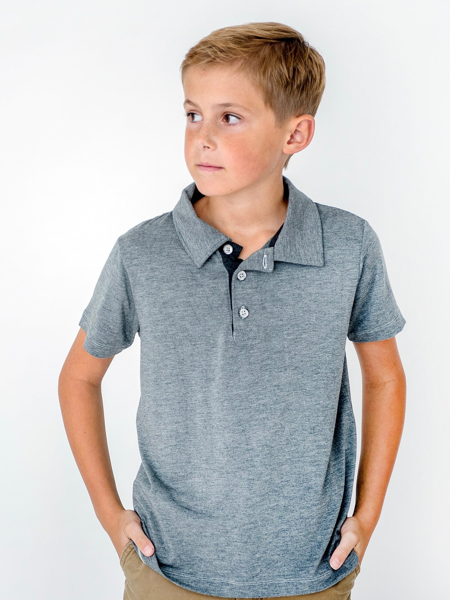 Boys Short-Sleeve Heather Grey Bamboo Polo Shirt : SALE -- FINAL FEW