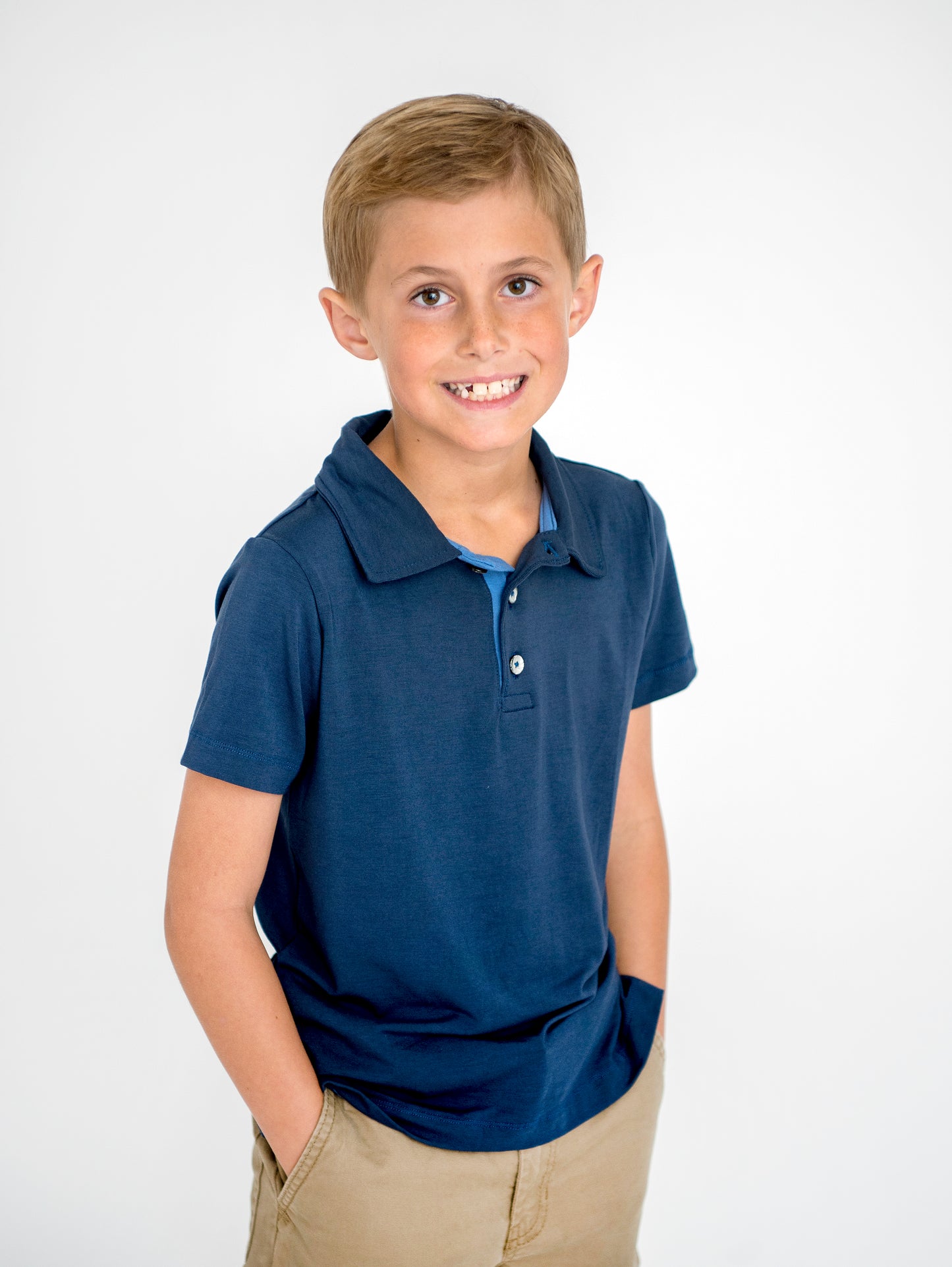 Boys Short-Sleeve Navy Blue Bamboo Polo Shirt : SALE -- FINAL FEW