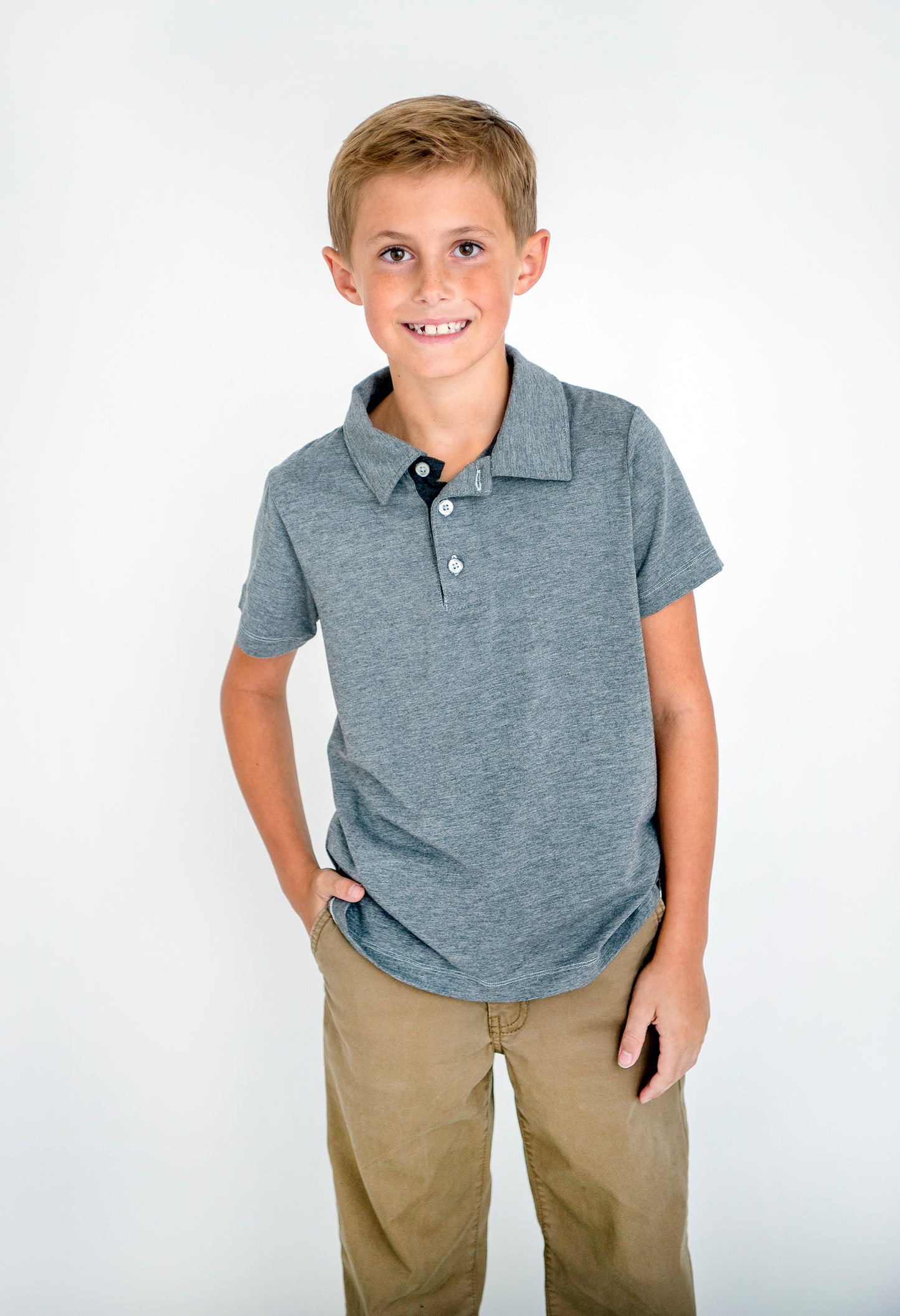 Boys Short-Sleeve Heather Grey Bamboo Polo Shirt : SALE -- FINAL FEW