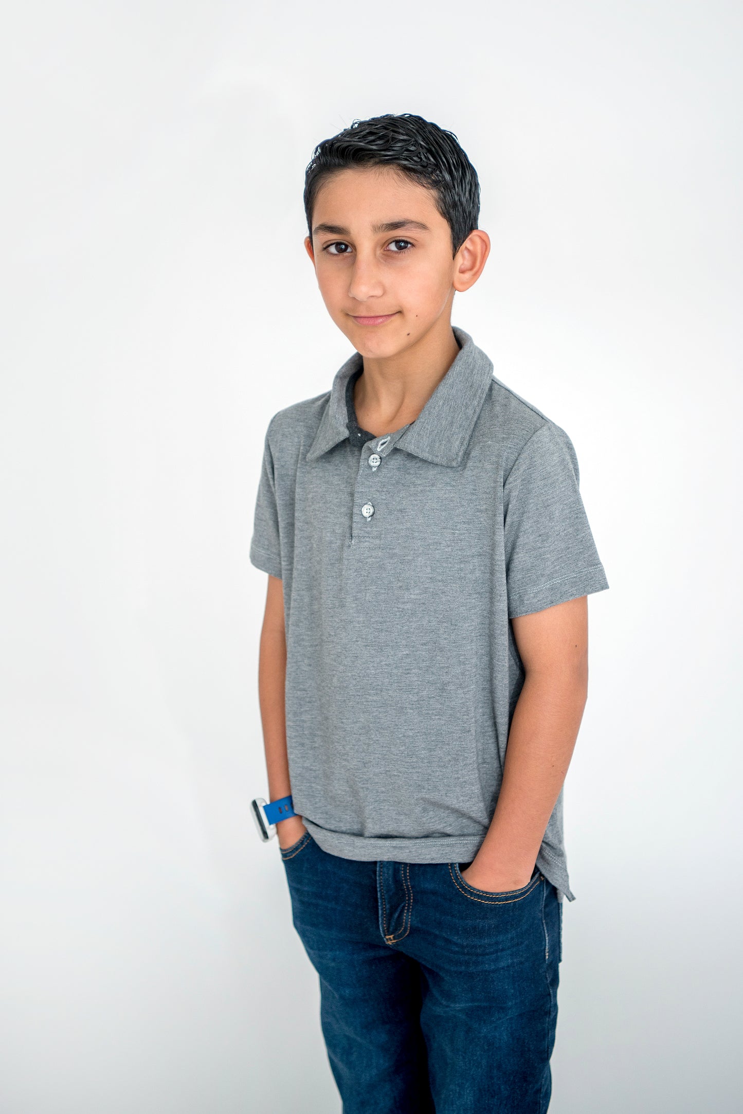 Boys Short-Sleeve Heather Grey Bamboo Polo Shirt : SALE -- FINAL FEW
