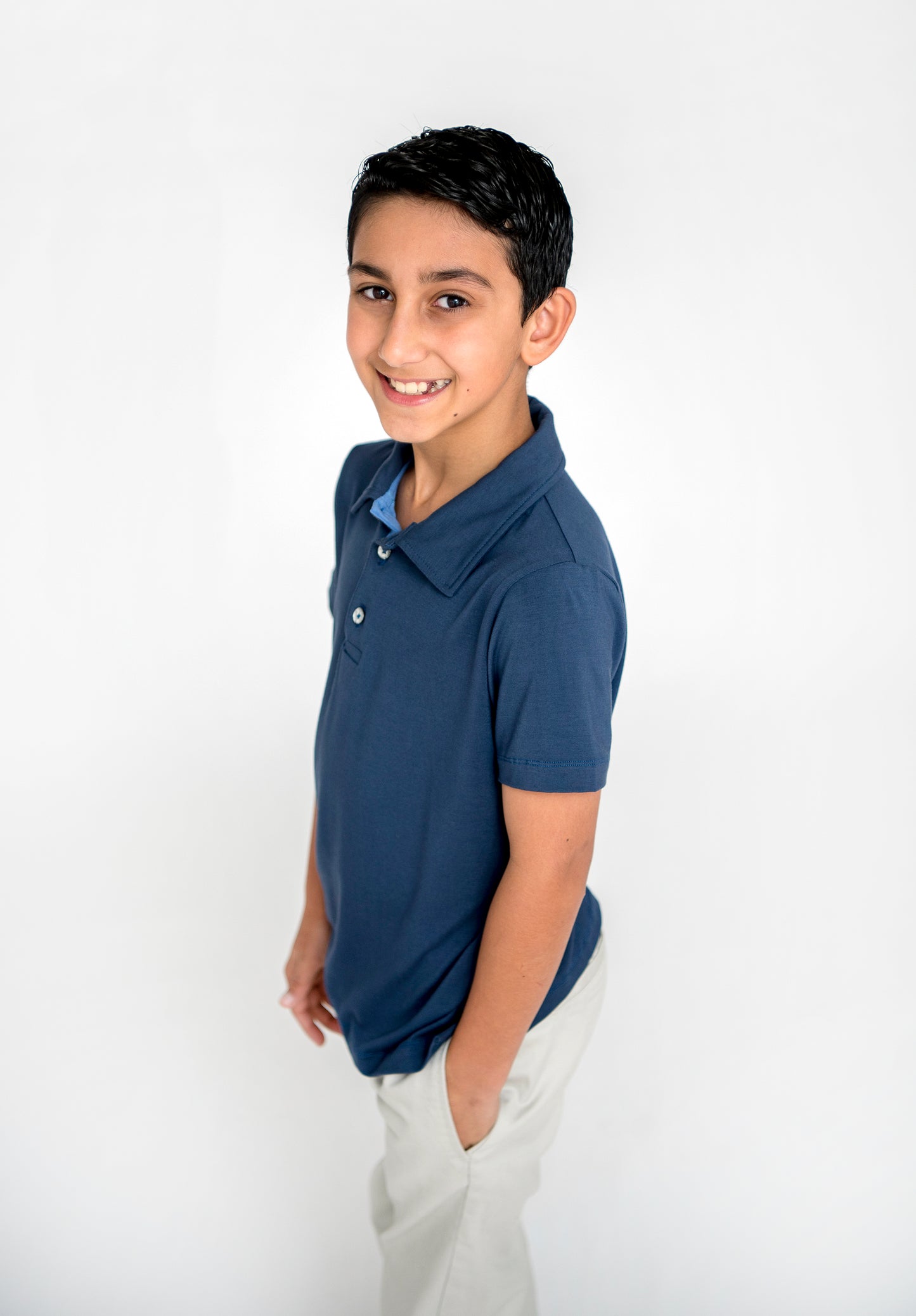 Boys Short-Sleeve Navy Blue Bamboo Polo Shirt : SALE -- FINAL FEW