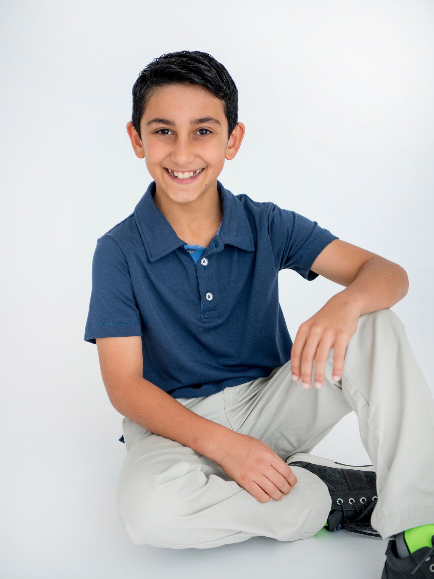 Boys Short-Sleeve Navy Blue Bamboo Polo Shirt : SALE -- FINAL FEW