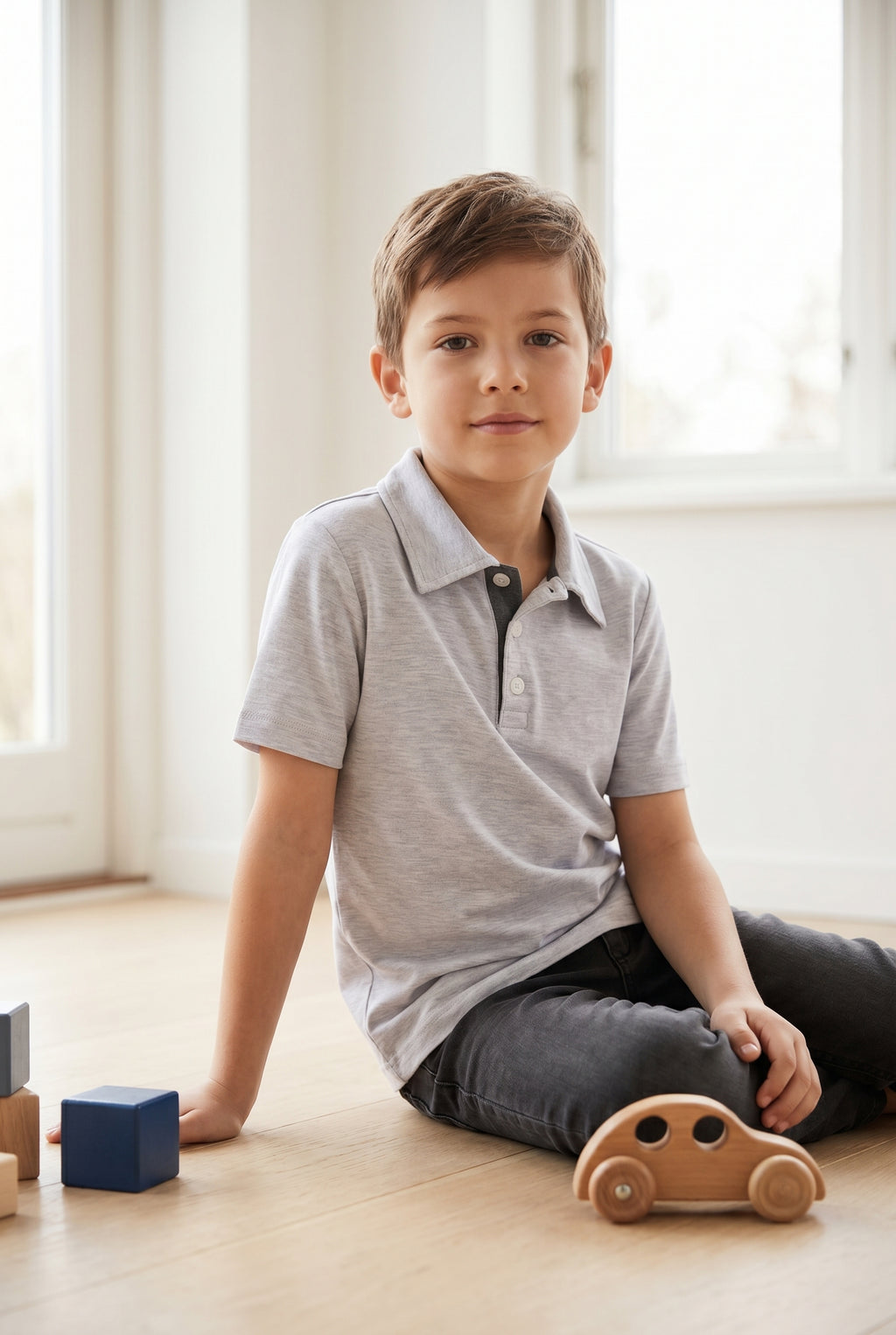 Boys Heather Grey TENCEL™ Modal  Polo Shirt