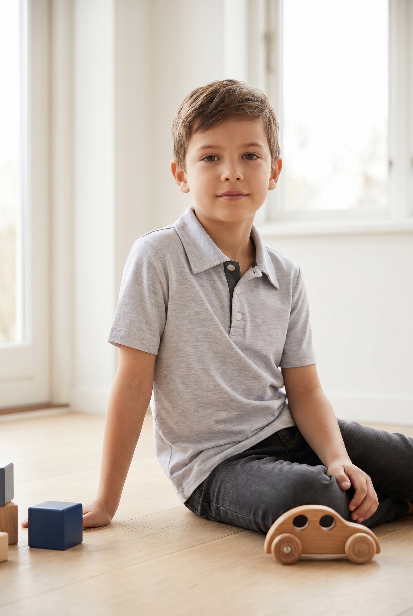 Boys Heather Grey TENCEL™ Modal  Polo Shirt