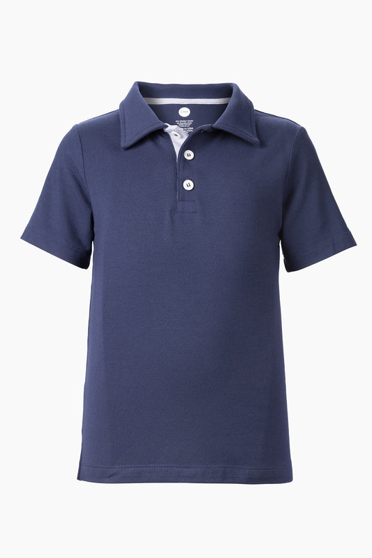 Boys Navy Blue Stretch Jersey Polo Shirt